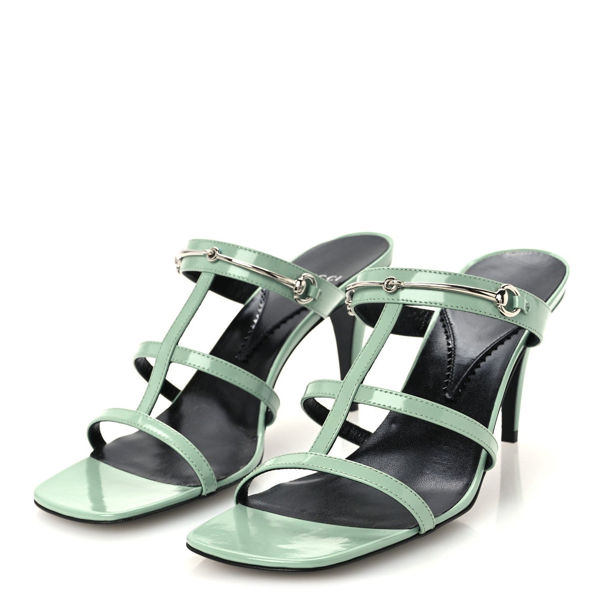 Gucci Calfskin Women's Regent Horsebit Mid Heel Sandals 38.5 Pacific Green