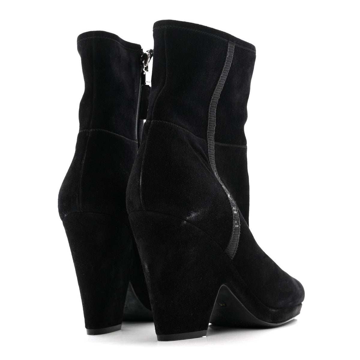 Prada Suede Women's Triangle Logo Zip Boots 40 Black