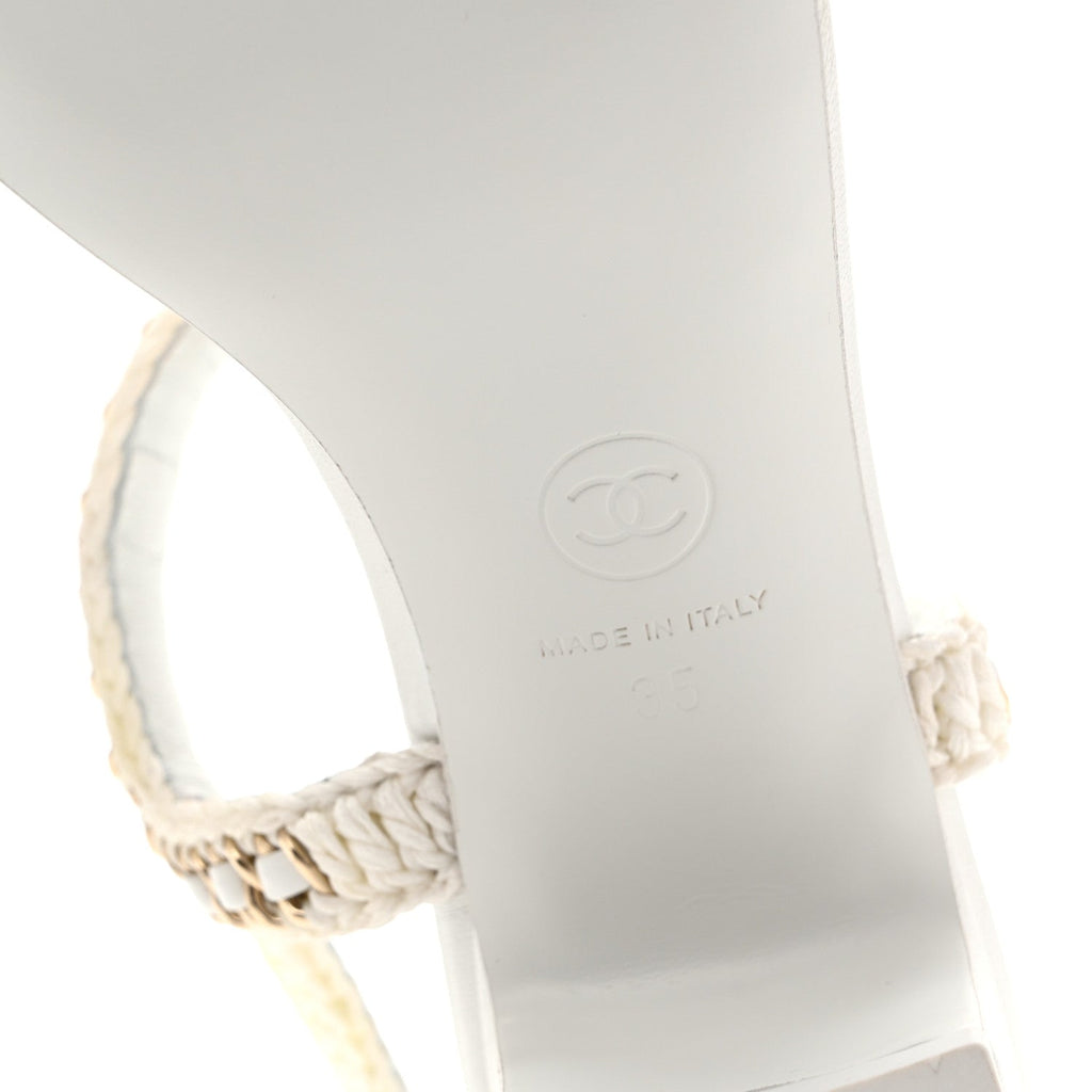 Chanel Lambskin Women's CC Chain Braided Sandals 35 White