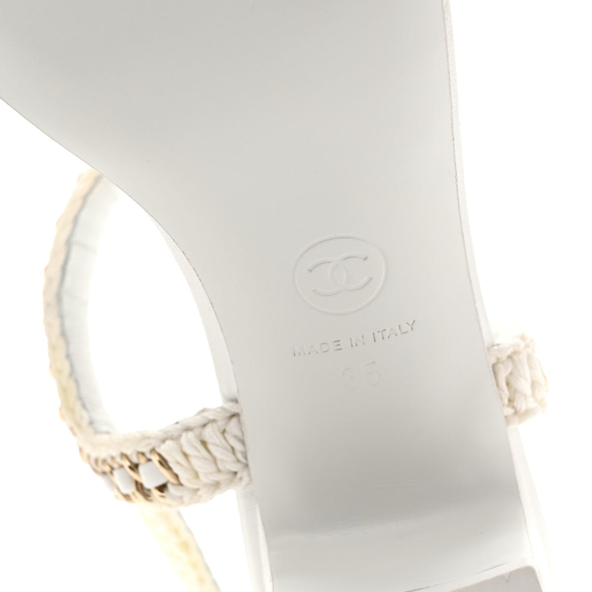 Chanel Lambskin Women's CC Chain Braided Sandals 35 White
