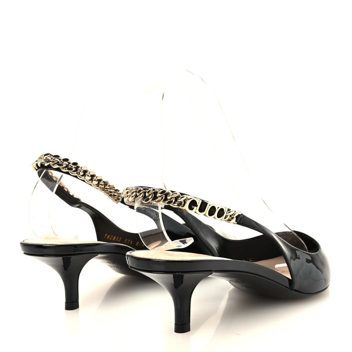 Gucci Patent Calfskin Women's Signoria 35mm Slingback Pumps 37.5 Black
