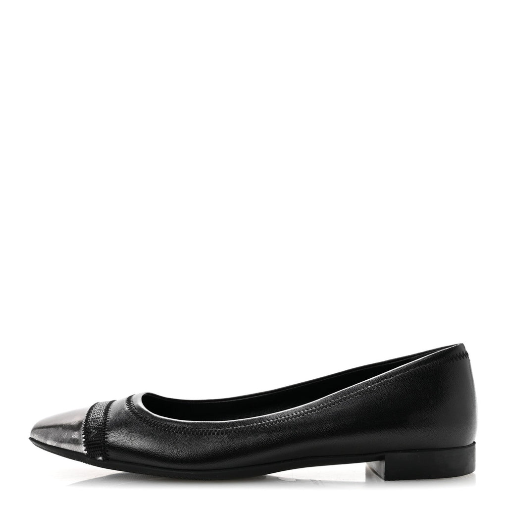 Prada Nappa Metallic Women's Square Toe Ballerina Flats 35.5 Black