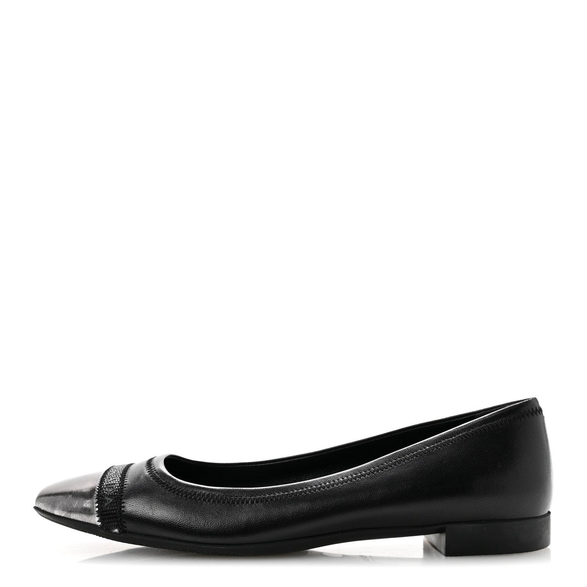 Prada Nappa Metallic Women's Square Toe Ballerina Flats 35.5 Black