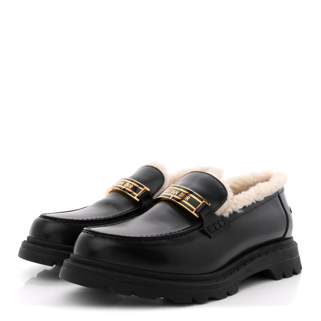 Christian Dior Brushed Calfskin Shearling Women's Dior Code Loafers 41 Black