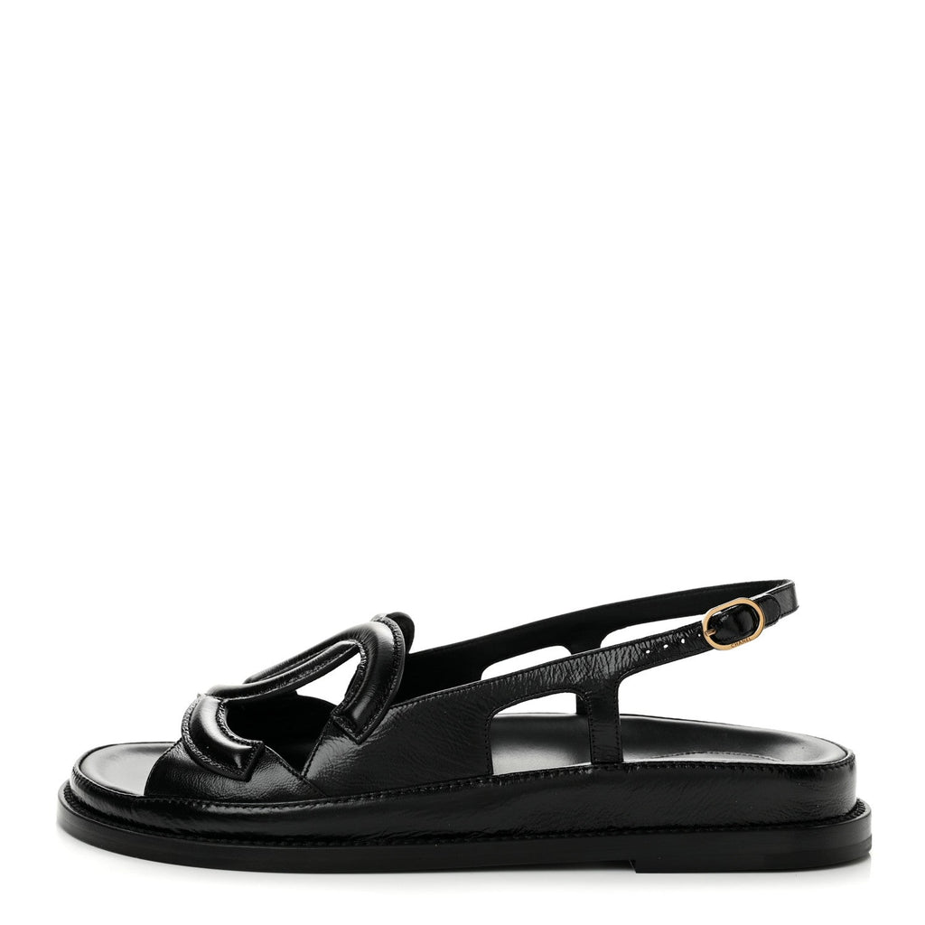 Chanel Crumpled Shiny Lambskin Women's CC Cut Out Dad Sandals 39 Black