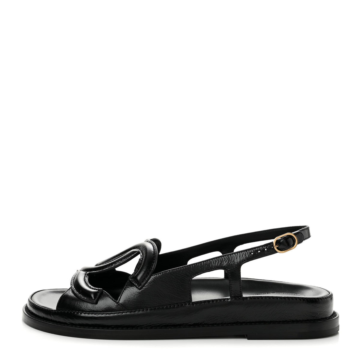 Chanel Crumpled Shiny Lambskin Women's CC Cut Out Dad Sandals 39 Black