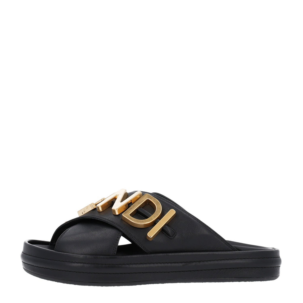 Fendi Vitello Women's Fendigraphy Slide Sandals 36 Black