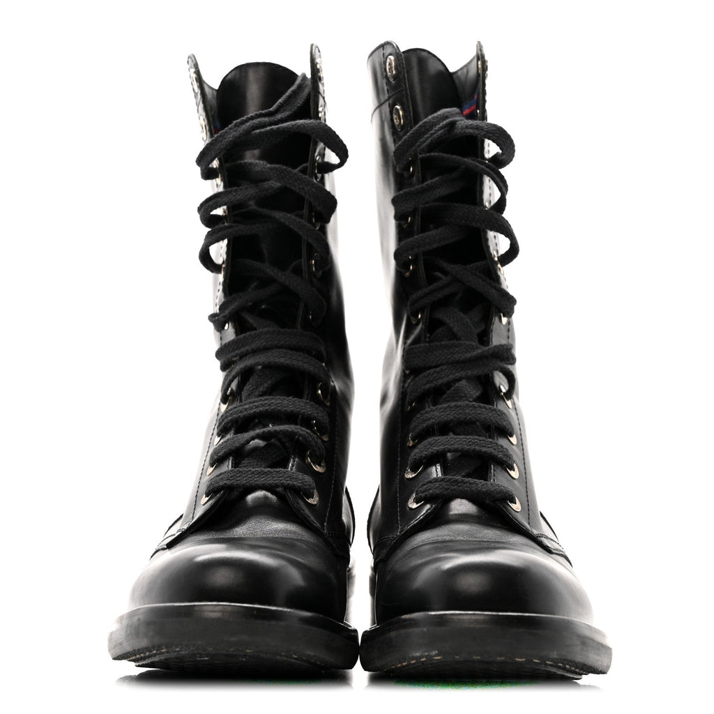Chanel Calfskin Women's Lace Up Combat Boots 39.5 Black