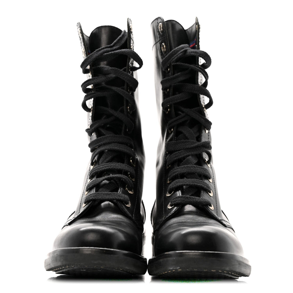Chanel Calfskin Women's Lace Up Combat Boots 39.5 Black