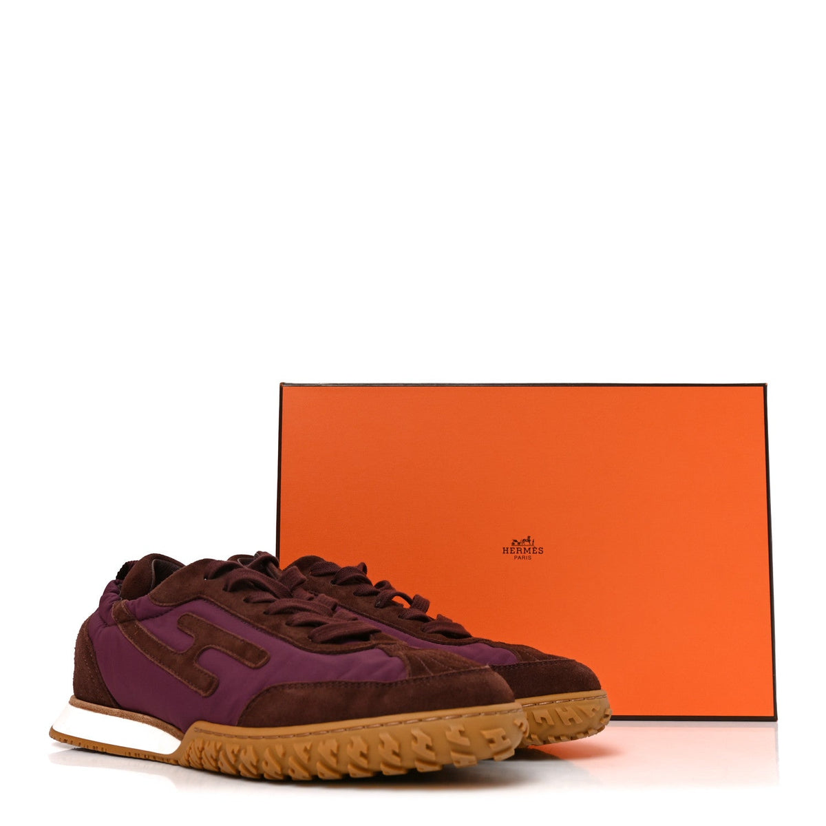 Hermes Suede Goatskin Women's Jet Sneakers 37.5 Marron Palissandre
