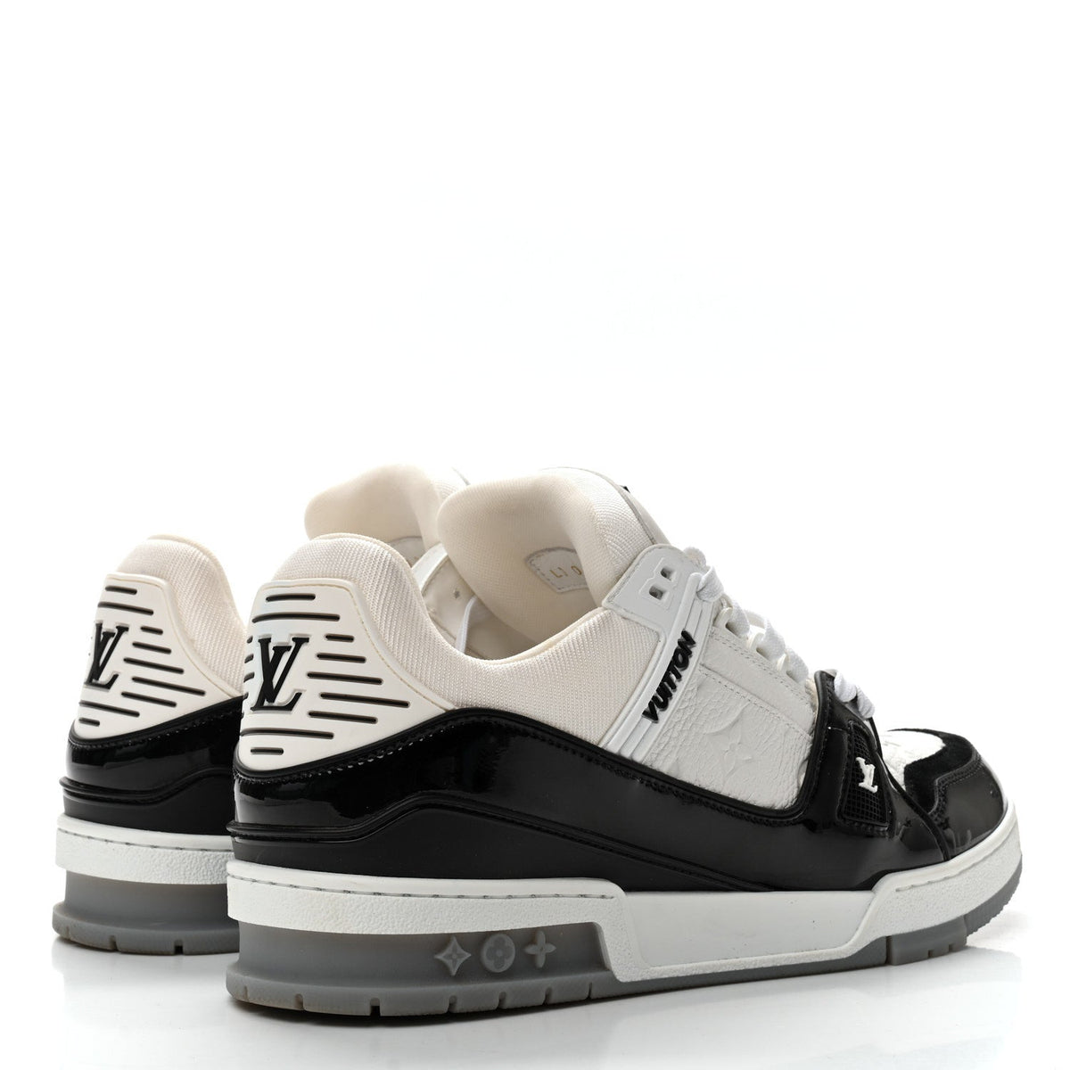 Louis Vuitton Calfskin Patent Men's LV Trainer Sneakers 9 White Black