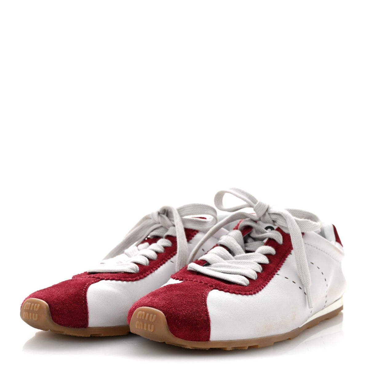Miu Miu Scamosciato Women's Plume Sneakers 37.5 White Cerise