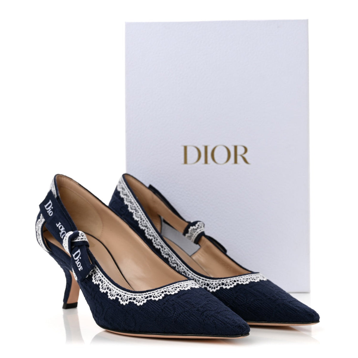 Christian Dior Embroidered Cotton Lace Women's J'adior Pumps 39 Blue Ecru