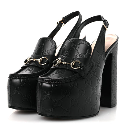 Gucci Leather Horsebit Women's Platform Slingback Mules 38.5 Black