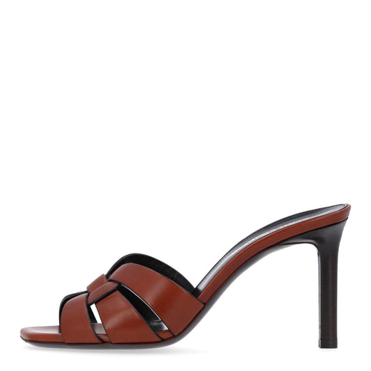 Saint Laurent Calfskin Tribute 85 Women's Slide Sandals New Papaya