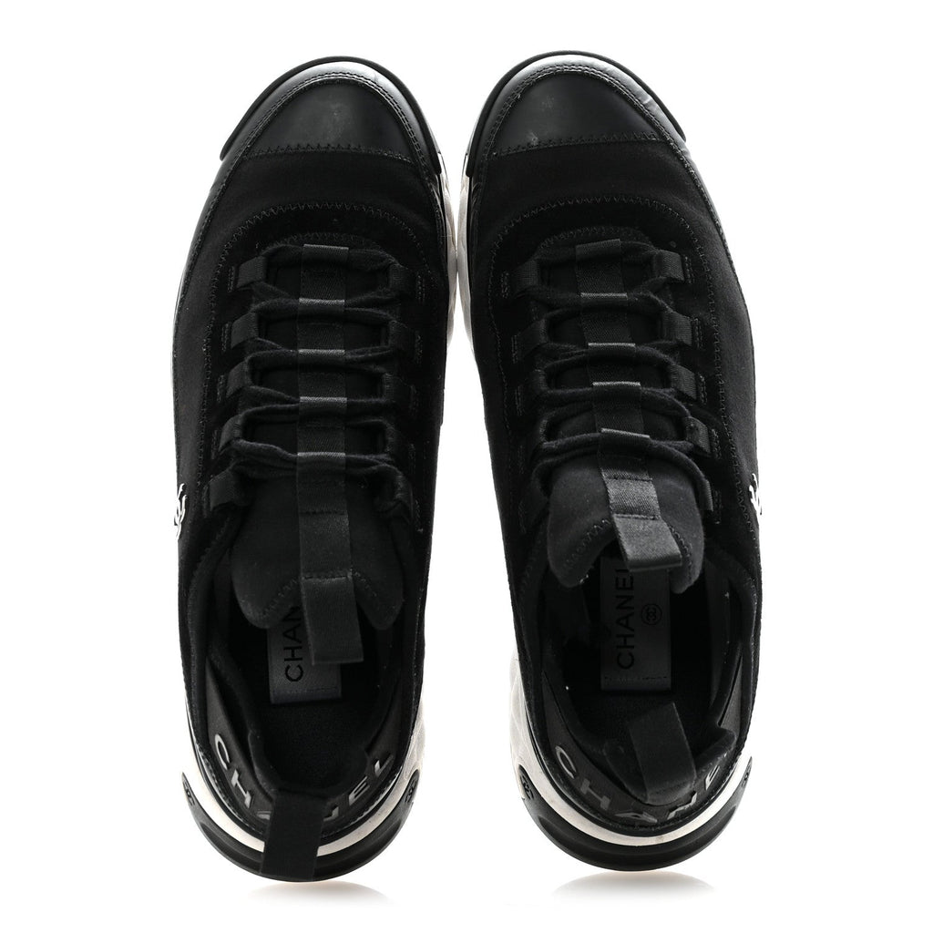 Chanel Velvet Calfskin Mixed Fibers Men's CC Sneakers 41 Black