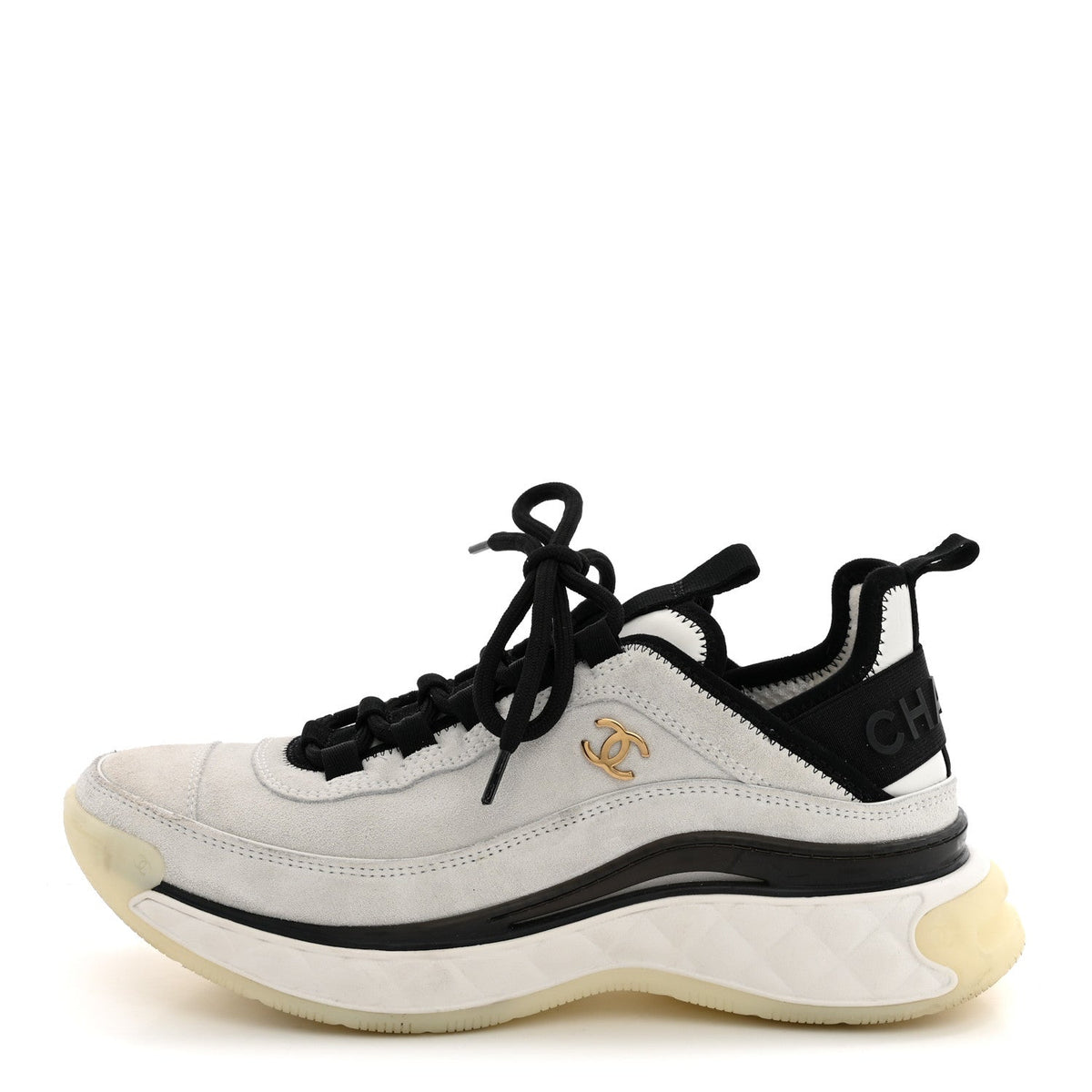 Chanel Suede Calfskin Women's Grosgrain CC Sneakers 37.5 White