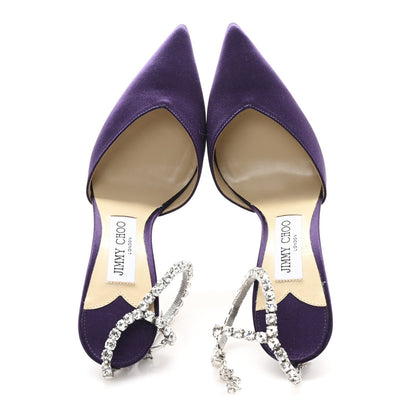 Jimmy Choo Satin Women's Crystal Saeda 100 Pumps 36.5 Cassis