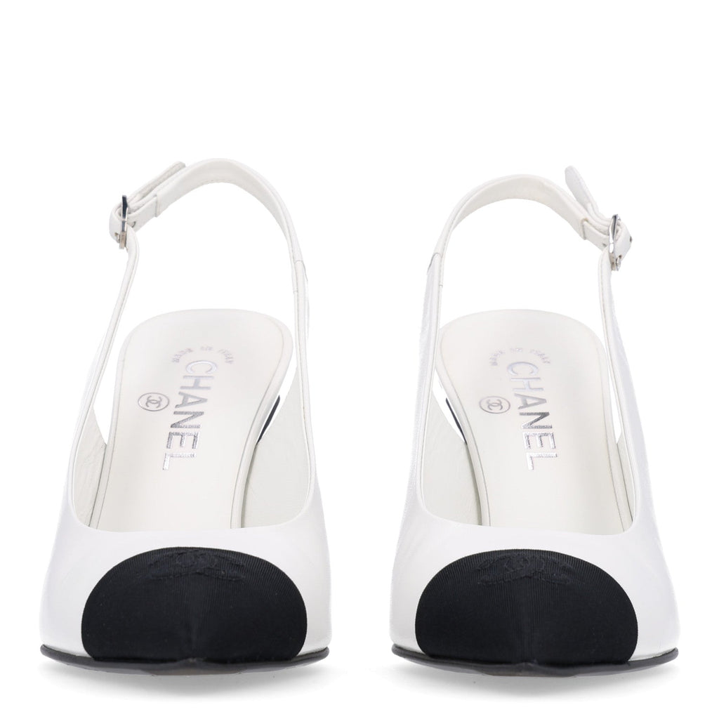 Chanel Goatskin Grosgrain CC Pointed Women's Slingback Pumps