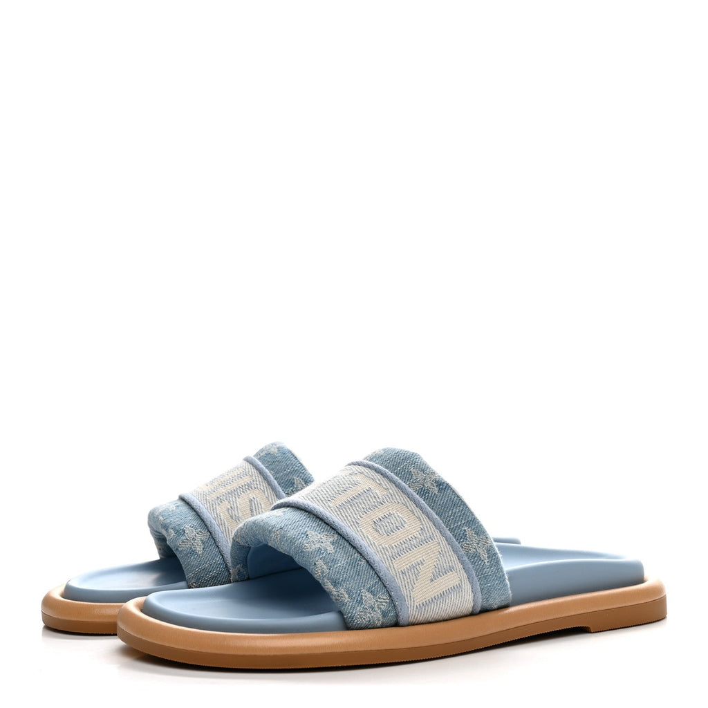 Louis Vuitton Denim Leather Women's LV Bliss Mules 36.5 Turquoise