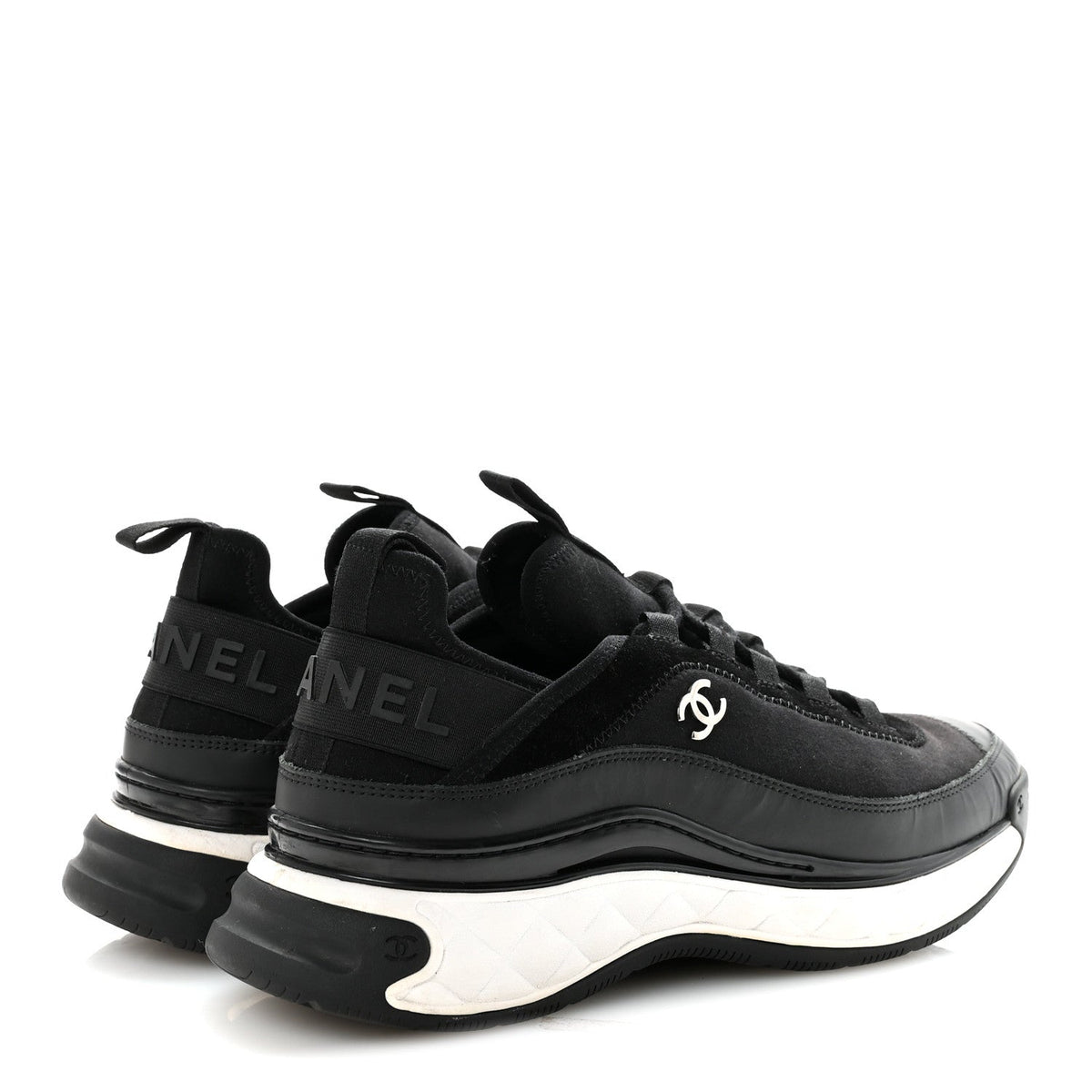 Chanel Velvet Calfskin Mixed Fibers Men's CC Sneakers 41 Black