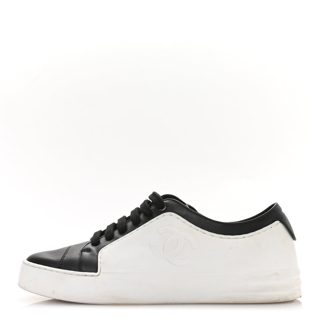 Chanel Calfskin CC Women's Sneakers 36 Black White