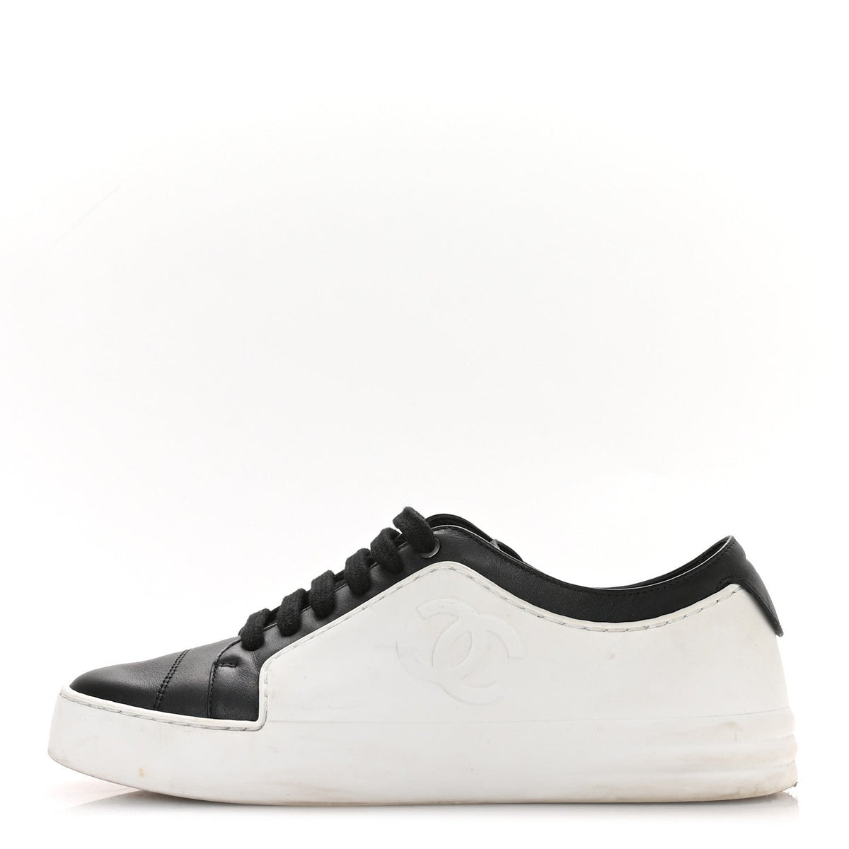 Chanel Calfskin CC Women's Sneakers 36 Black White
