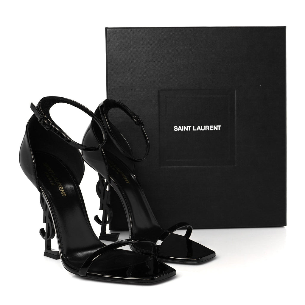 Saint Laurent Patent Calfskin Women's Opyum 110 Sandals 40 Black