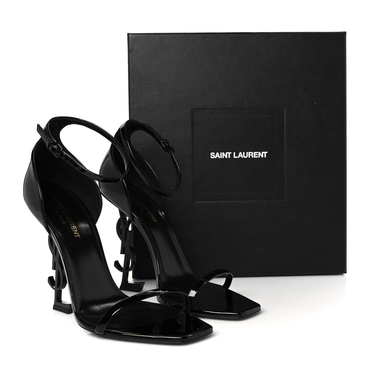 Saint Laurent Patent Calfskin Women's Opyum 110 Sandals 40 Black
