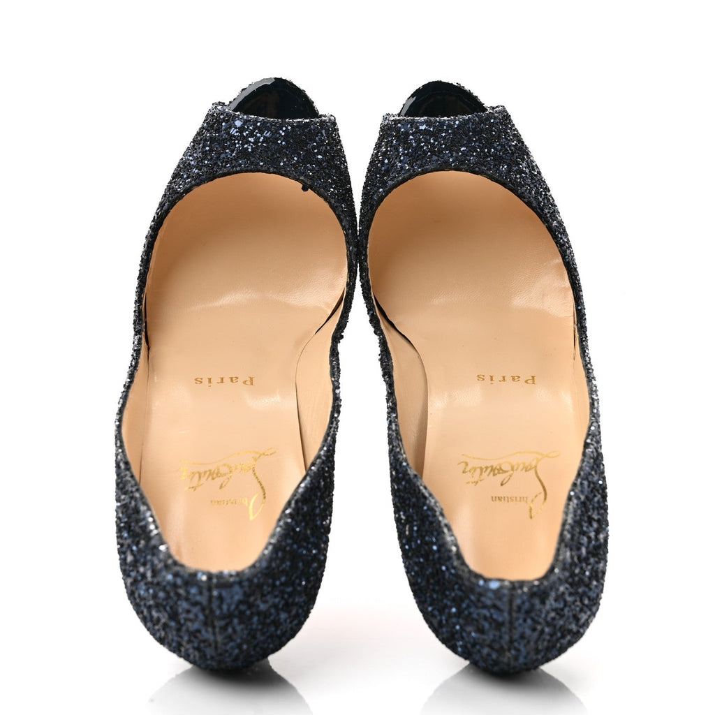 Christian Louboutin Glitter Leather Women's Very Prive 120 Pumps 37 Bleu Marine