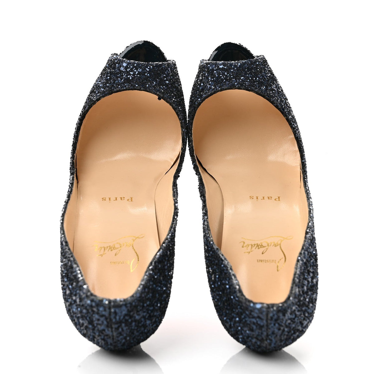 Christian Louboutin Glitter Leather Women's Very Prive 120 Pumps 37 Bleu Marine