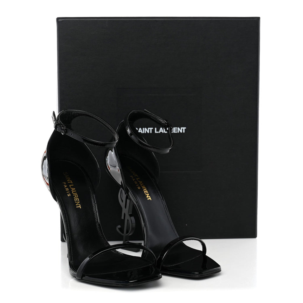 Saint Laurent Patent Calfskin Women's Opyum 110 Sandals 37.5 Black