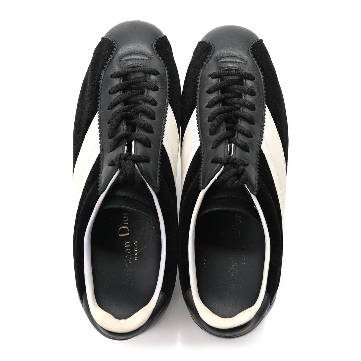 Christian Dior Velvet Calfskin Women's Diorun Sneakers 37.5 Black Off White