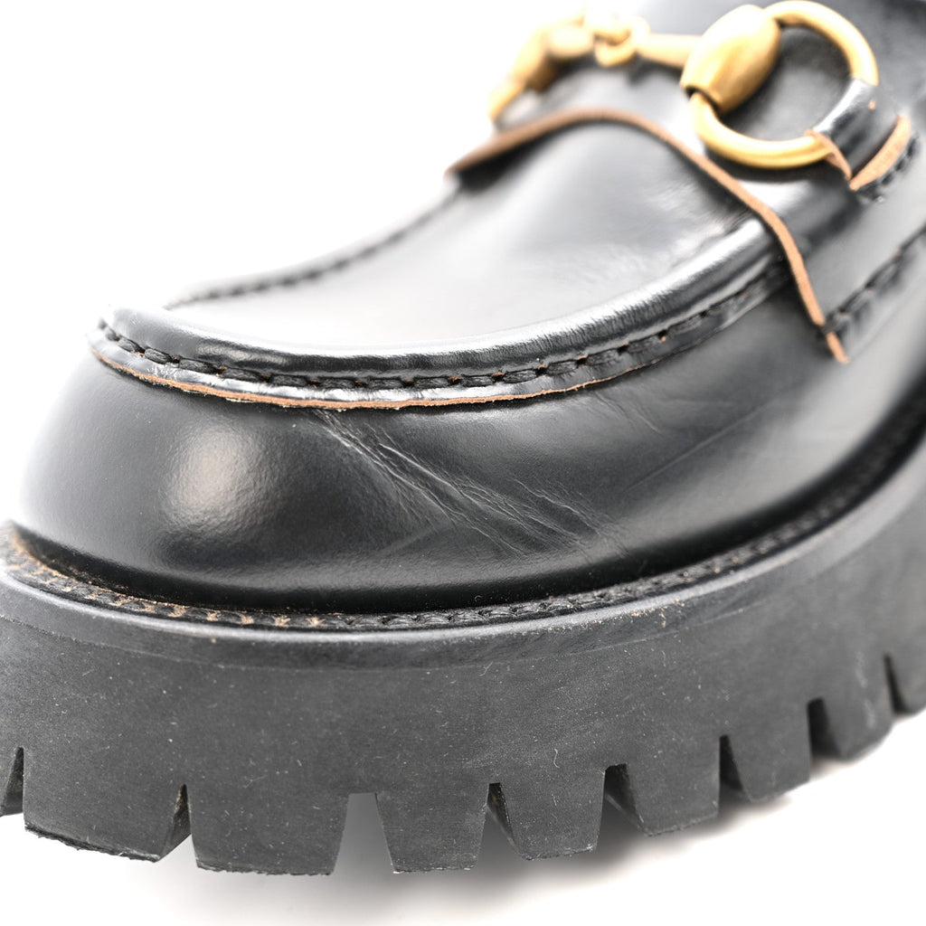 Gucci Cordovan Lux Women's Harald Horsebit Platform Loafers 37.5 Black