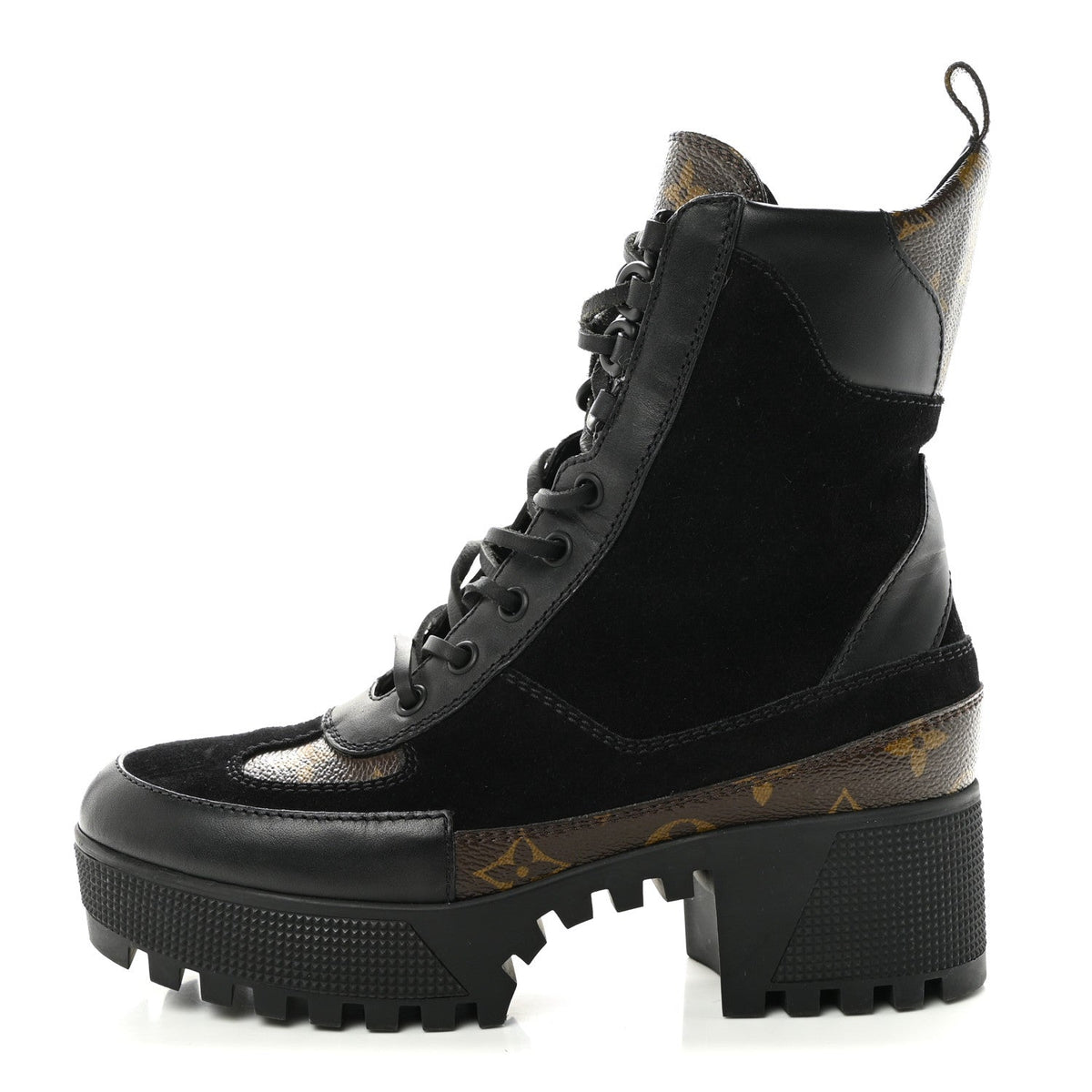Louis Vuitton Suede Calfskin Monogram Women's Laureate Desert Boots 36 Black