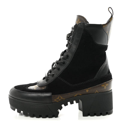 Louis Vuitton Suede Calfskin Monogram Women's Laureate Desert Boots 36 Black