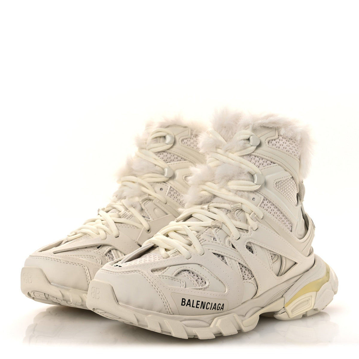 Balenciaga Mesh Nylon Faux Fur Women's Track Hike Sneakers 37 White