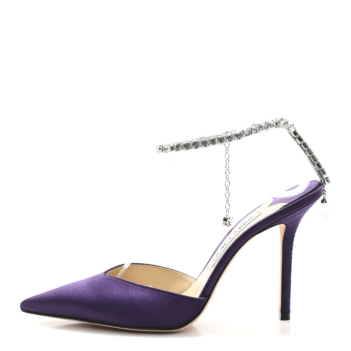 Jimmy Choo Satin Women's Crystal Saeda 100 Pumps 36.5 Cassis