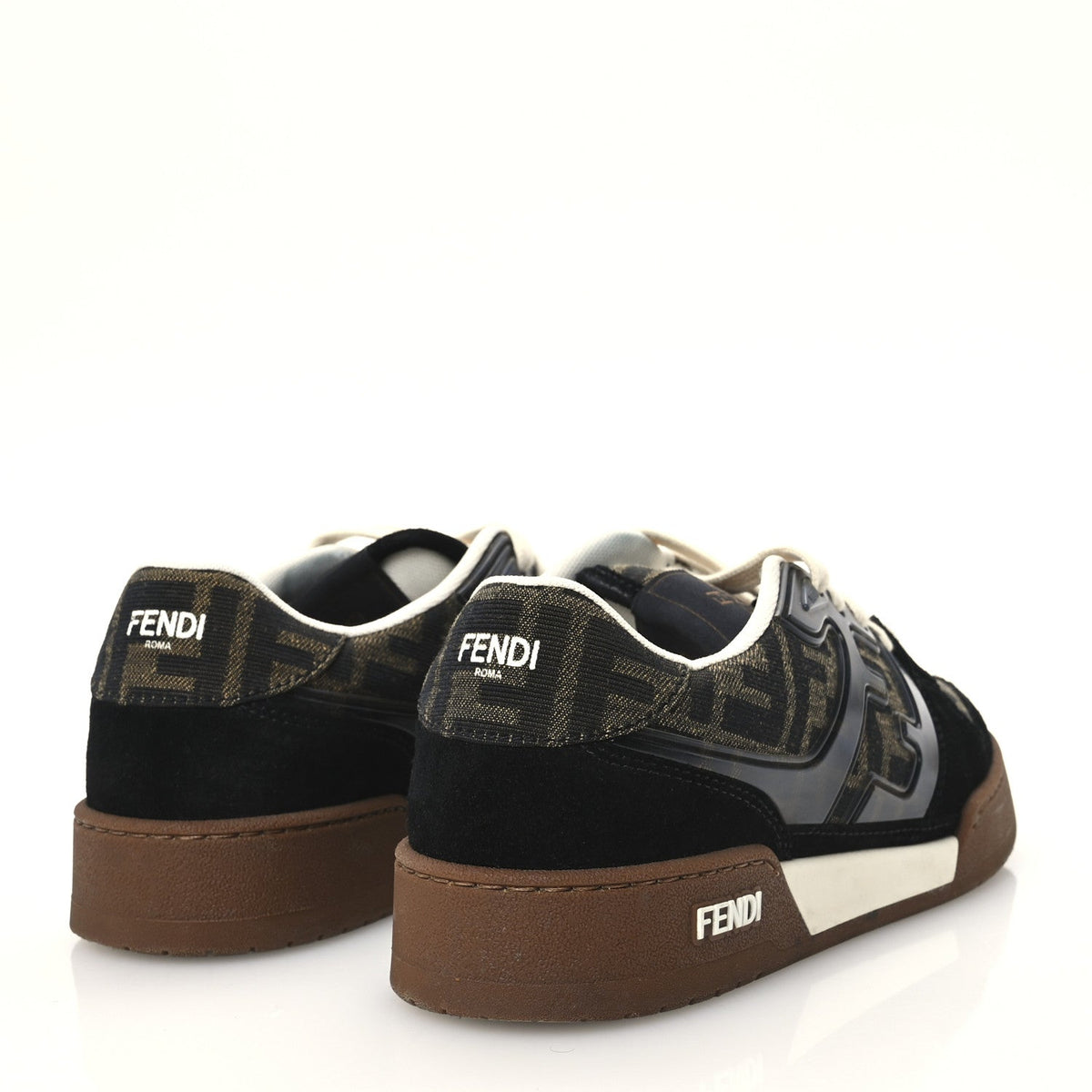 Fendi Suede Calfskin Zucca Women's Match Low Top Sneakers 37.5 Tobacco Black