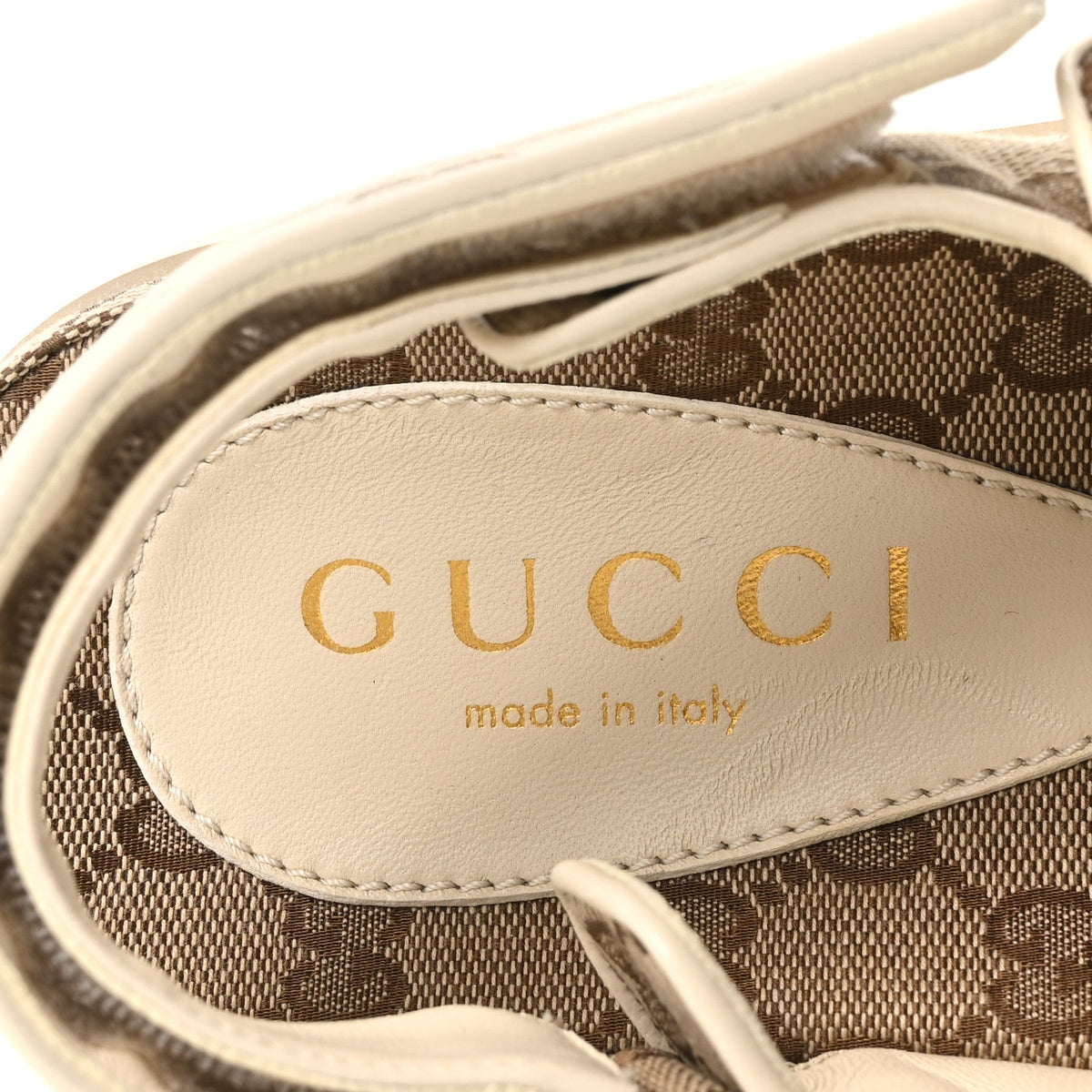 Gucci Monogram Suede Women's Double G Dad Sandals 37 Beige Ebony New Acero