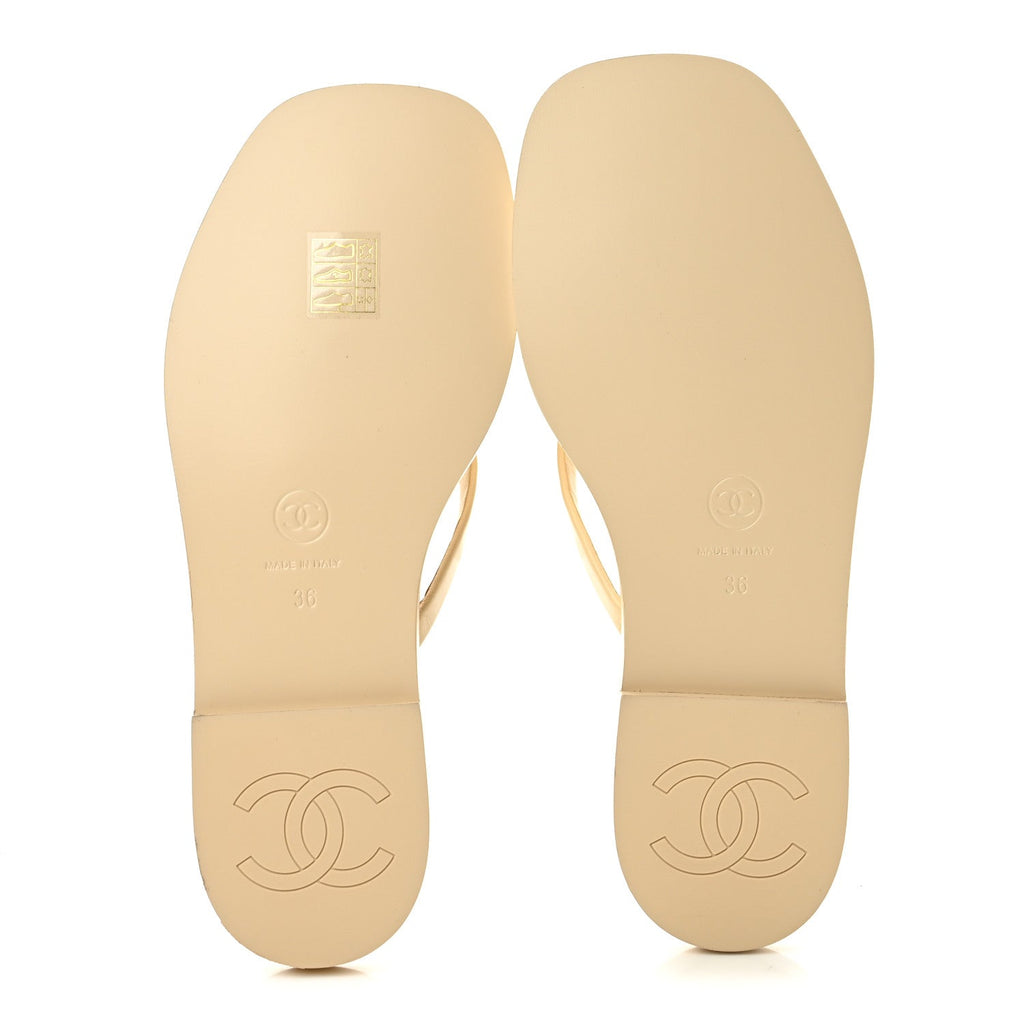Chanel Goatskin CC Times Square Women's Thong Sandals Beige