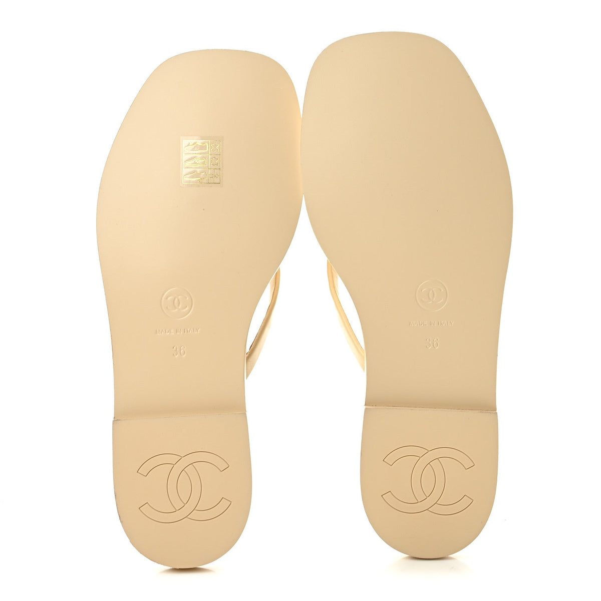 Chanel Goatskin CC Times Square Women's Thong Sandals Beige
