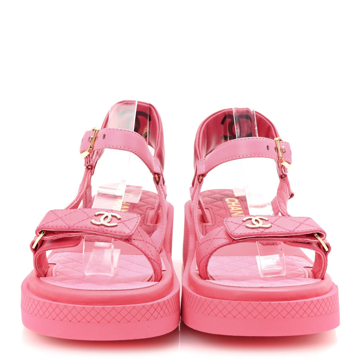 Chanel Lambskin Logo Women's Platform Sandals 39 Pink Red
