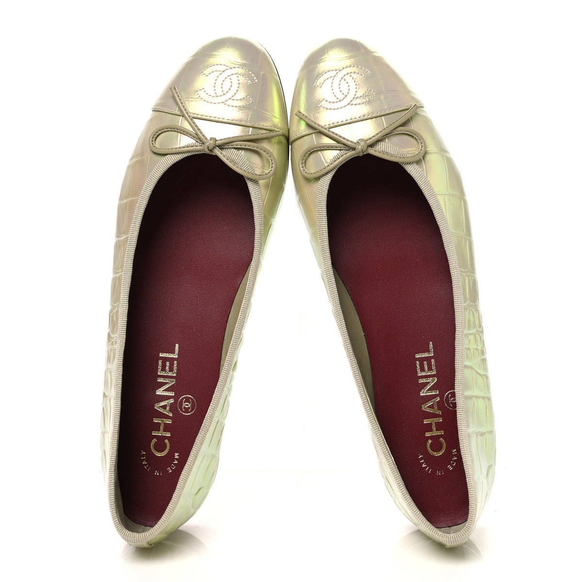 Chanel Iridescent Crocodile Embossed Women's Flats