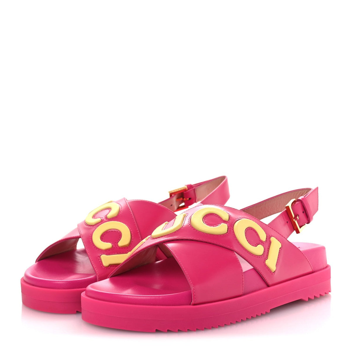 Gucci Calfskin Nappa Women's Elizabeth Charlotte Logo Slingback Sandals 36 Pink