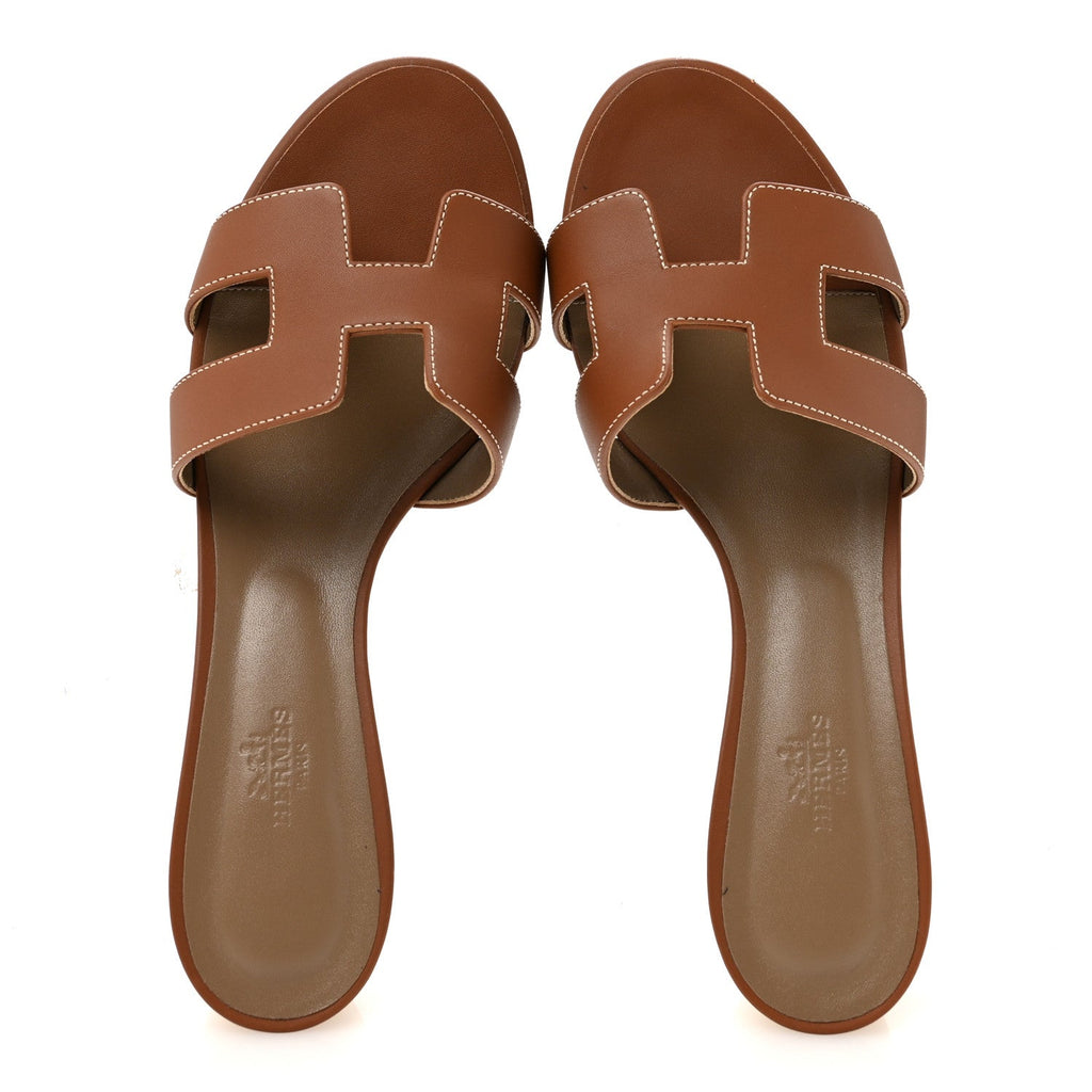 Hermes Calfskin Women's Oasis Sandals 39.5 Gold