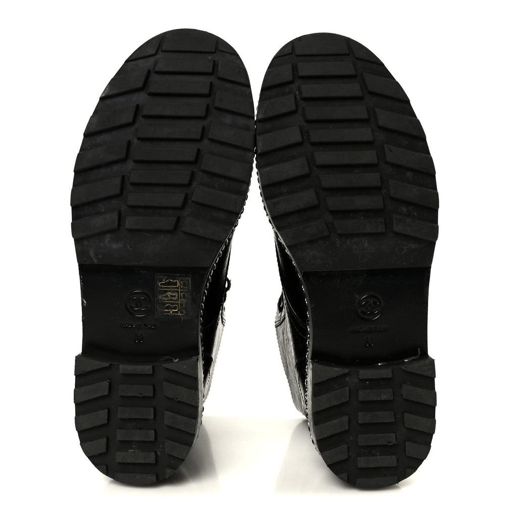 Chanel Crackled Calfskin Velvet Pearl Women's Combat Short Boots 36 Black