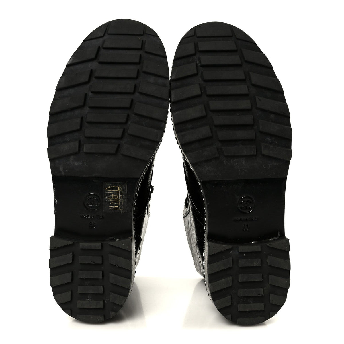 Chanel Crackled Calfskin Velvet Pearl Women's Combat Short Boots 36 Black