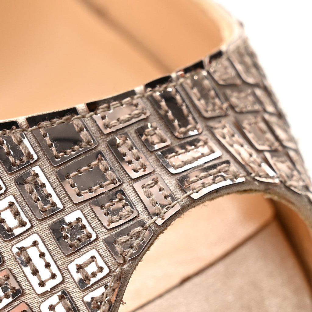 Christian Louboutin Satin Women's Mosaique No Prive 120 Pumps 37.5 Silver