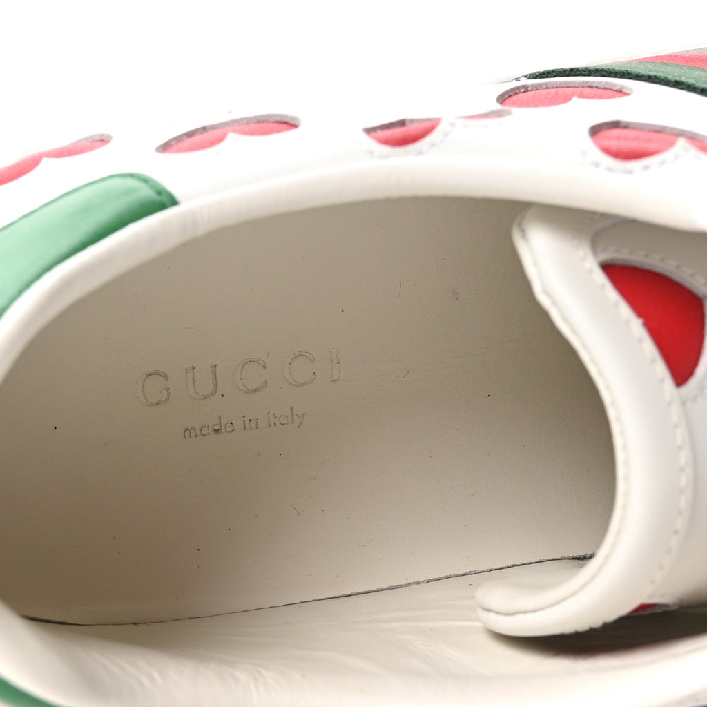 Gucci Calfskin Miro Soft Web Heart Cut Out Women's Ace Sneakers 36.5 White